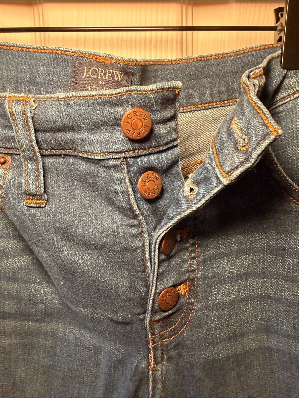 J. Crew Straight Leg Jeans in Medium Blue with Copper Buttons